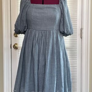 Blue Puff Sleeve Dress